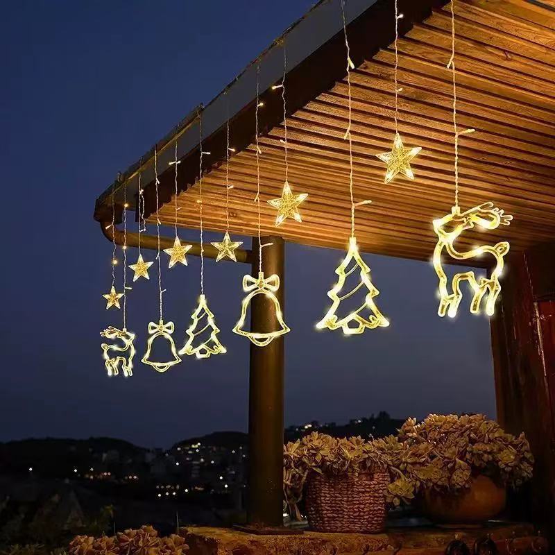 Christmas Window Lights, Pack Hanging Star Lights 8 Modes with Timer, LED Christmas Star Decorations Color Light String Star Moon Curtain Light