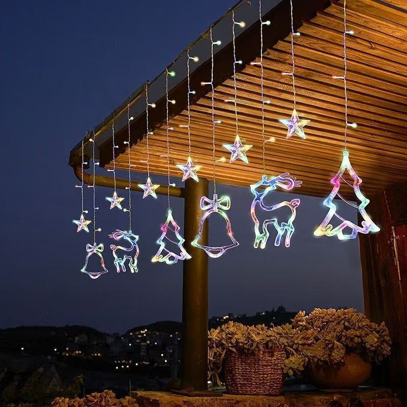 Christmas Window Lights, Pack Hanging Star Lights 8 Modes with Timer, LED Christmas Star Decorations Color Light String Star Moon Curtain Light