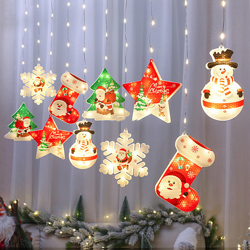 Christmas Window Lights 10FT 180 LED Christmas Hanging Pendant Decoration Light with Timer,8 Modes Christmas String Lights with Santa Claus Snowman for Indoor Outdoor Party Decoration,Warm White