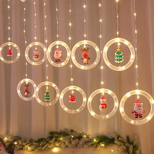 Christmas Window Lights 10FT 180 LED Christmas Hanging Pendant Decoration Light with Timer,8 Modes Christmas String Lights with Santa Claus Snowman for Indoor Outdoor Party Decoration,Warm White