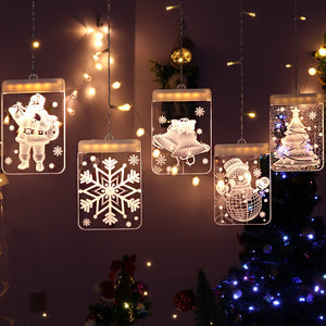 Christmas LED Curtain Lights,Hanging Window String Light 138 Bulbs with 8 Lighting Modes Christmas Elk Jingle Bell Star Lights Waterproof Curtain Light for Indoor Outdoor Decorations-Warm White